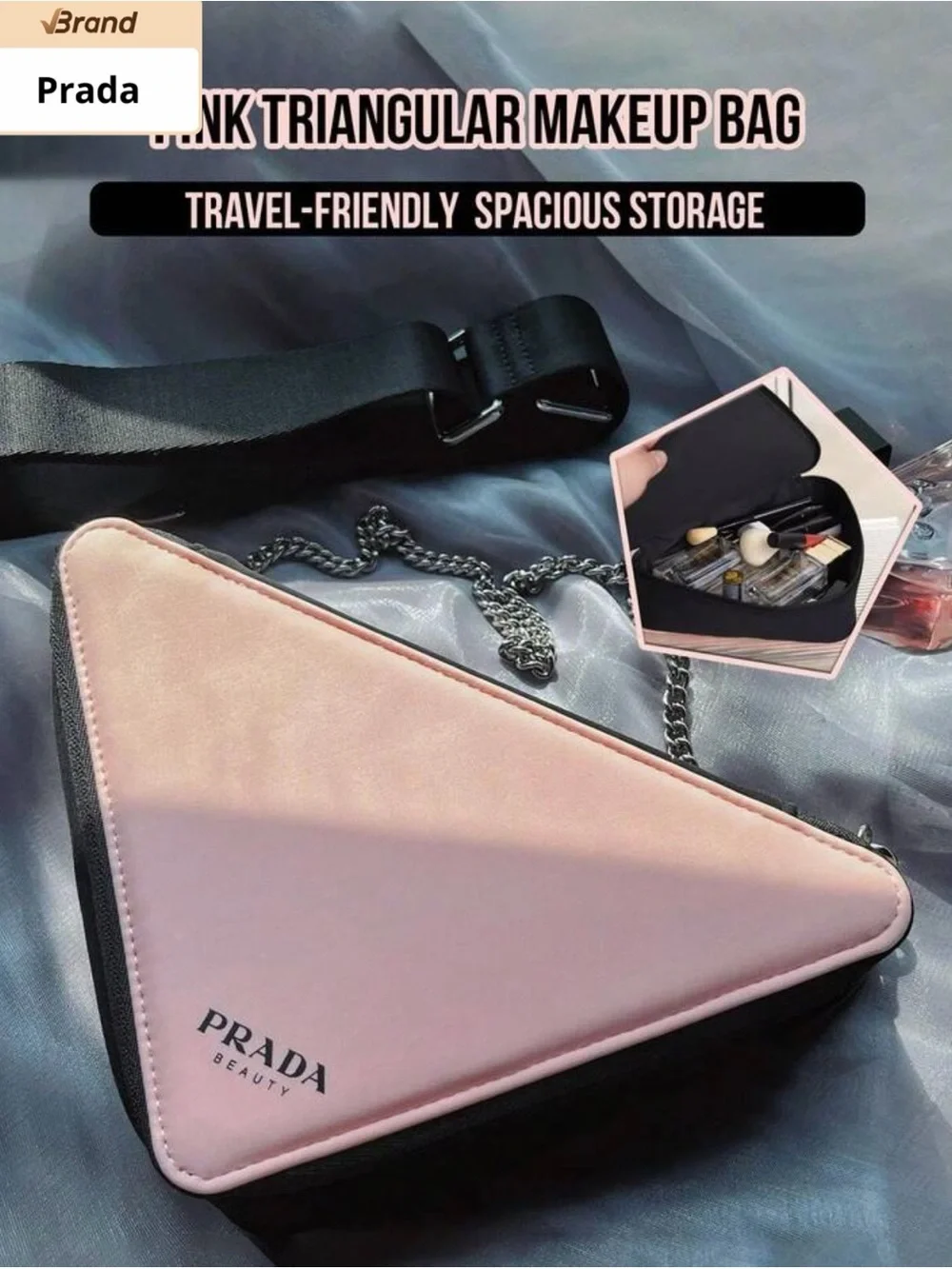 Prada Light Pink Triangular Cosmetic Bag